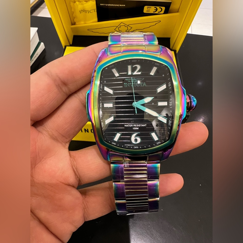 Invicta Iridescent Grand Lupah Quartz Black Dial 47Mm Men's Watch NEW